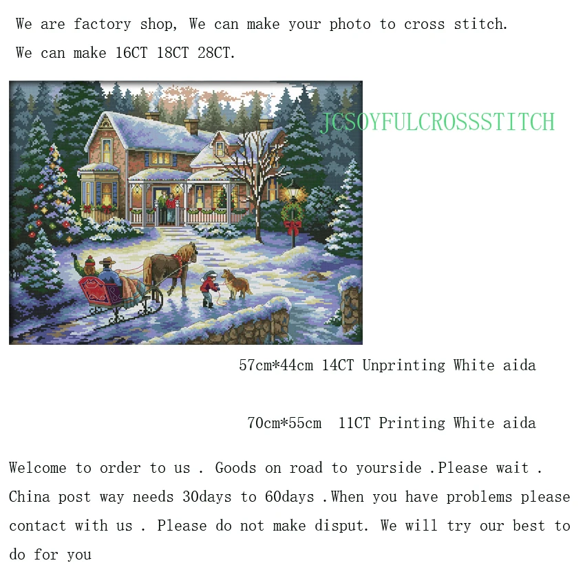 

Return from Christmas Counted Cross Stitch 11CT 14CT Cross Stitch Landscape Cross Stitch Kits Embroidery Needlework