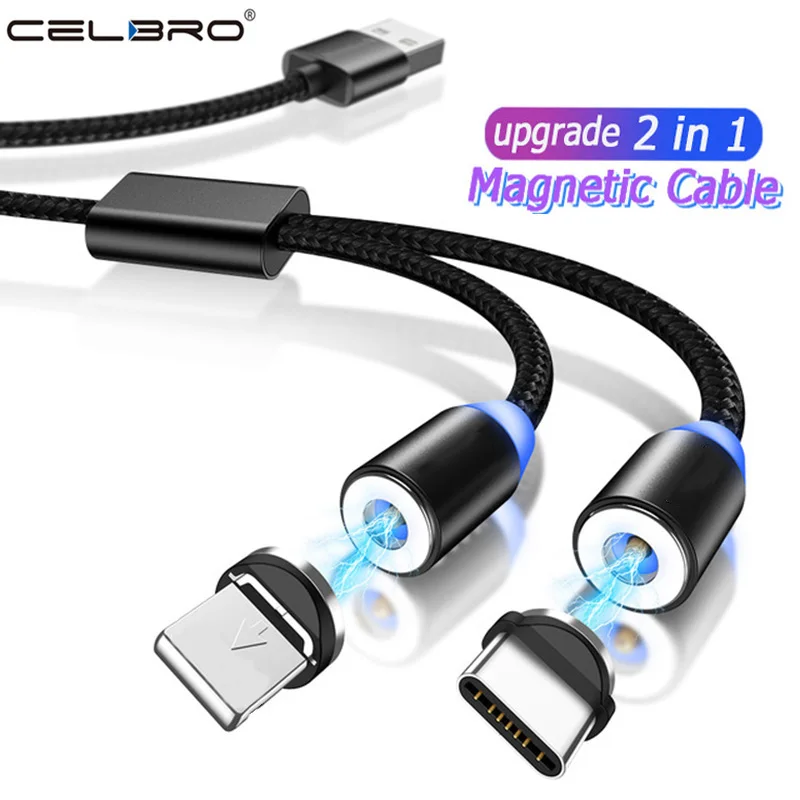

120cm 2 In 1 Magnetic Cable Magnet Micro Usb Type C Charging Cable for Xiaomi Mi 9 Mi8 Samsung Huawei Phone Charger Wire Cord