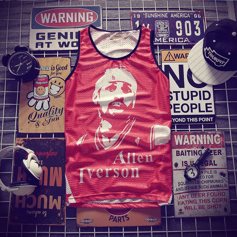

Hip-hop Iverson Tank Tops Men's 2018 Summer 3d printing Mesh Vest Fit Slim Sleeveless Tee Shirts ventilate Bodybuilding Clothing