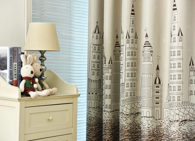 Занавеска для гостиной, детская спальня, мультяшная морская занавеска с принтом "замок", вуаль, занавеска, детские шторы из тюля, ткань Cortinas 230& 20