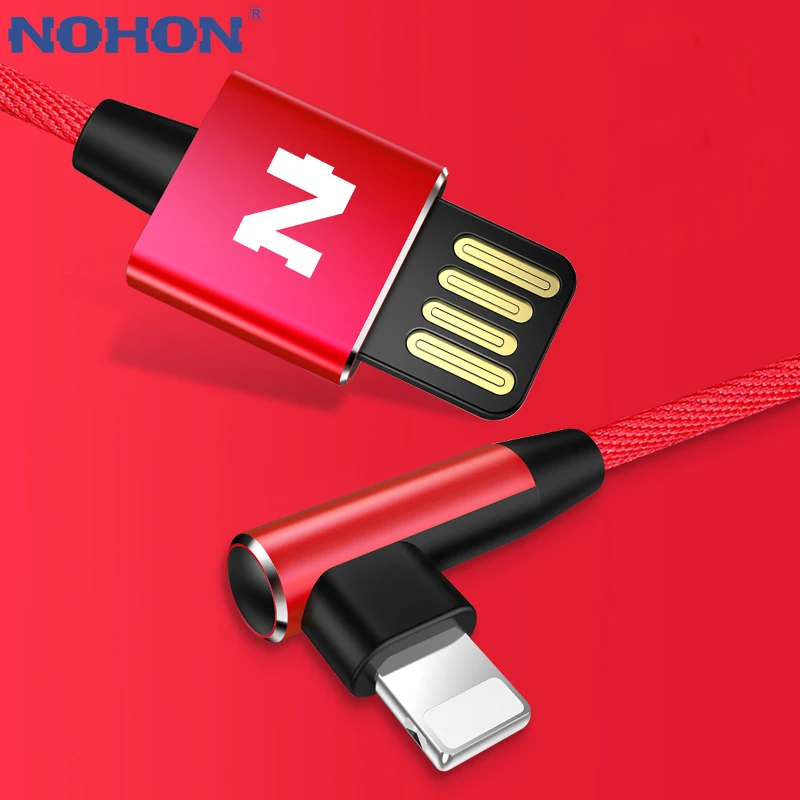 

NOHON 90 Degree Cable For Apple iPhone X 8 7 6 6S Plus iOS 8 9 10 11 Fast Charging Reversible USB Charger Data L Bending Cables