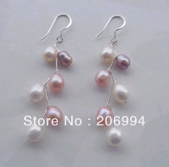 

dangle earrings factory price beautiful pink white purple Freshwater cultured pearls earrings 2pairs/lot fashion jewelry