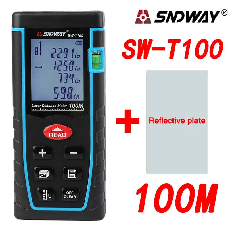 

SNDWAY SW-T100 Hand-held Laser Distance Meter Measuring Range 100M/328FT finder Building measure tape Ruler Tool