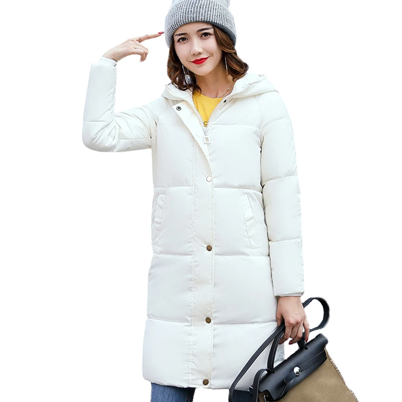 Новая однотонная зимняя куртка, Женское пальто с капюшоном, хлопковые стеганые парки, длинная теплая верхняя одежда для девочек, женский пуховик, M-3XL