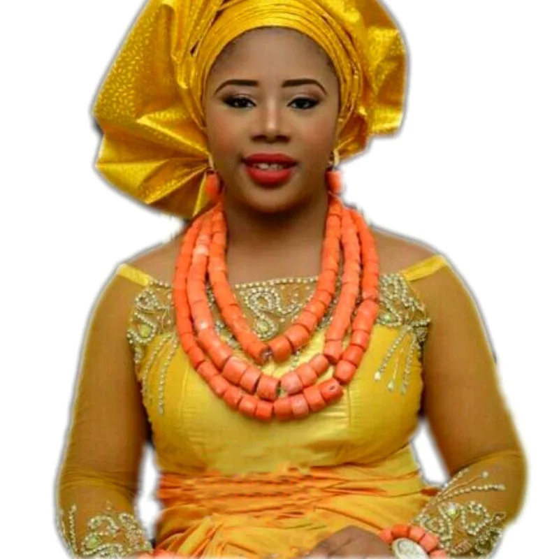4 UJewelry Африканское ожерелье традиционных реального Коралловые бусы нигерийские свадьбы 2 слоя женские украшения комплект подарочные наборы