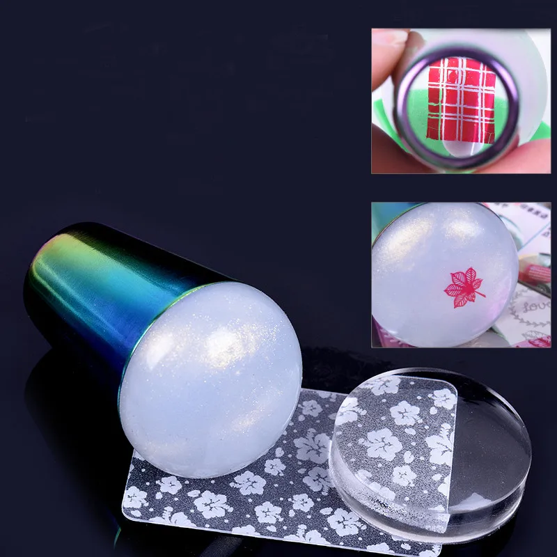 

1Set Holographic Nail Stamper Colorful Handle Stamper Nail Soft Silicone Jelly Head Nail Stamper Nail Art Templates Tool YZ01-32