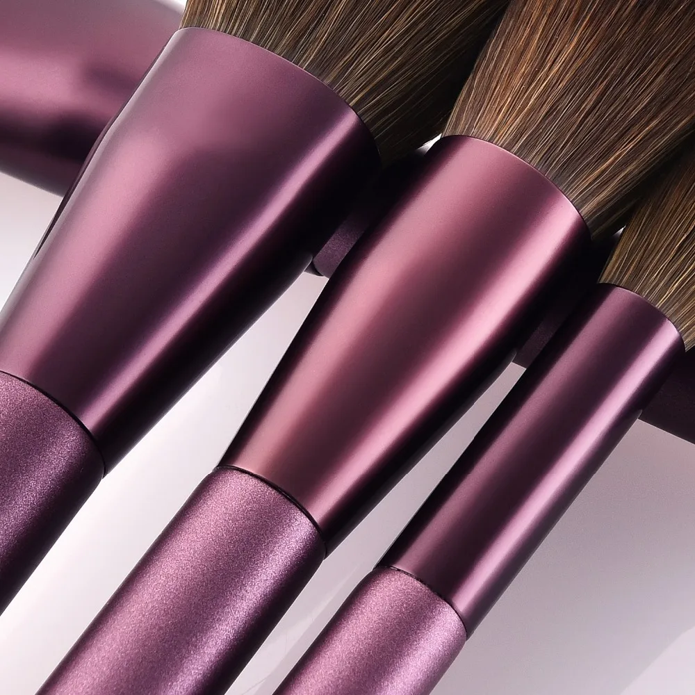 Pincéis de Maquiagem Conjunto de Ferramentas de Maquiagem Alça de Madeira Mecolor Roxa Beleza Cosméticos Escova Conjunto 12 Pçs Kit 5 Aplicador de sombra