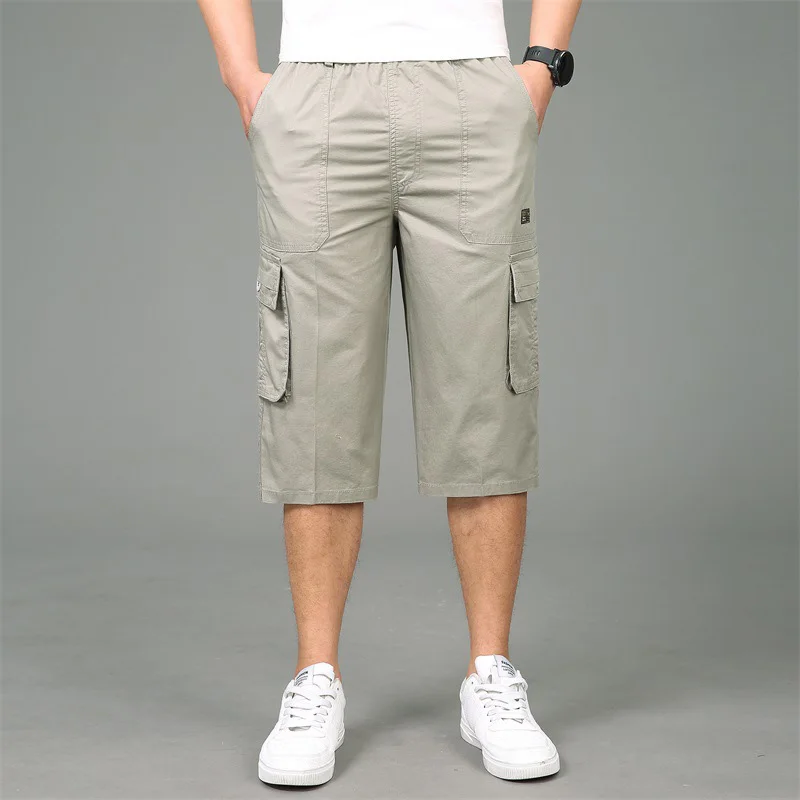 Clomplu мужские шорты Карго s 3/4 брюки размера плюс летние мужские короткие штаны новая одежда для мужчин качественная эластичная талия - Цвет: light grey