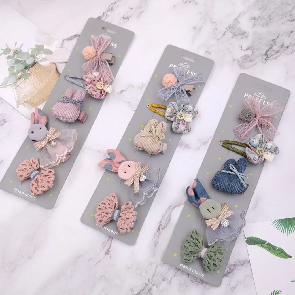 

5pcs/set 2019 New girl children cute cartoon hairpins bunny flower lace princess sweet hair clips hairwear Hair Accessories
