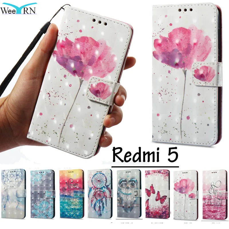 

Flowers Flip Leather Wallet Case for Xiaomi Redmi 5 Stand Wallet Cover Xiaomi Redmi 5 Card Holder Phone Cases