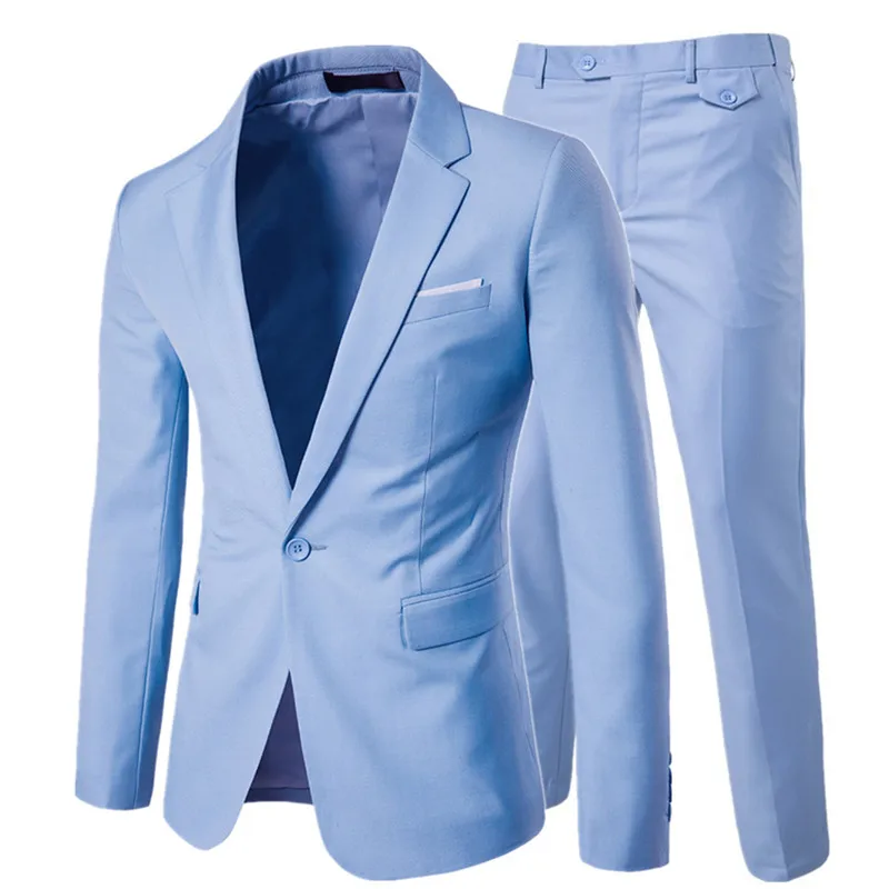 Куртка+ брюки+ жилет) Роскошные мужские повседневные Свадебные смокинги мужская одежда мужской тонкий костюм модные мужские деловые вечерние костюмы - Цвет: sky blue 2pcs