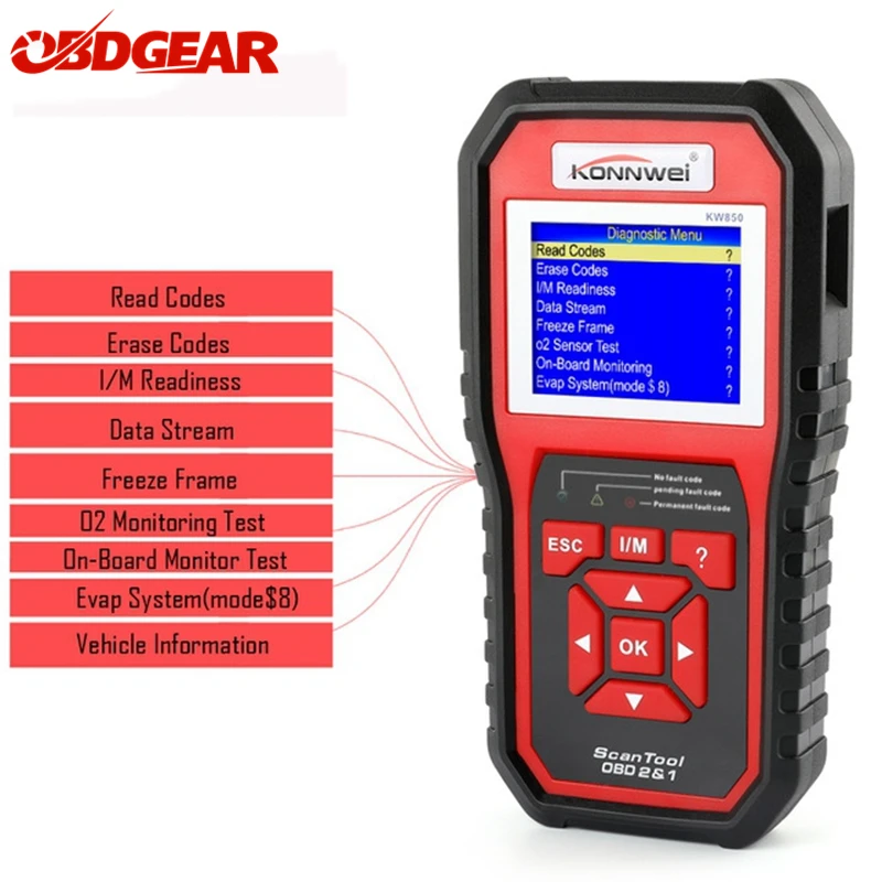 

KONNWEI KW850 Car Diagnostic Scanner OBD2 EODB CAN Auto Scanner One Click Update KW850 Better than AL519 AD410 AD510 Code Reader