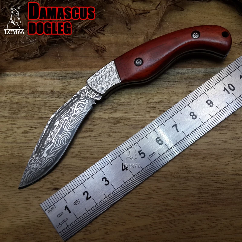 Продажа LCM66 Акция! Дамасский складной нож, сандалии деревянной ручкой выживания ножи, мини спасения карманный нож, подарок ножи инструменты
