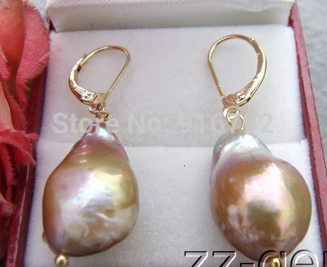 

Free Shipping Wholesale 20mm Purple Nucleated Pearl Earrings-925 Golden Lever Back