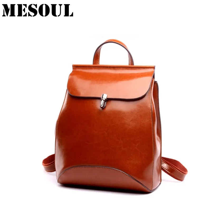 Genuine Leather font b Backpacks b font Preppey Style School Bag for Girls Vintage Brown Travel
