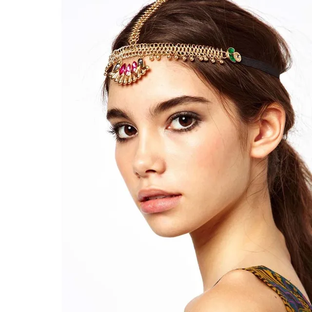 Vintage Indian forehead jewelry Wide hairbands bijoux de front Crystal