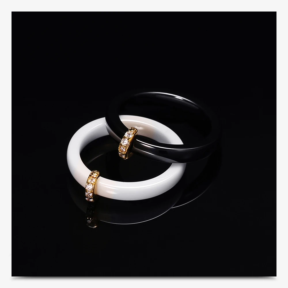 Новое гладкое керамическое кольцо с кубическим цирконием, камень черного и белого цвета, Женские Ювелирные изделия, обручальное кольцо, подарки для женщин