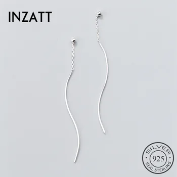 INZATT  Minimalist Geometric Wavy line Dangle Drop Earrings Real 925 Sterling Silver for Women Long Tassel Accessories Jewelry
