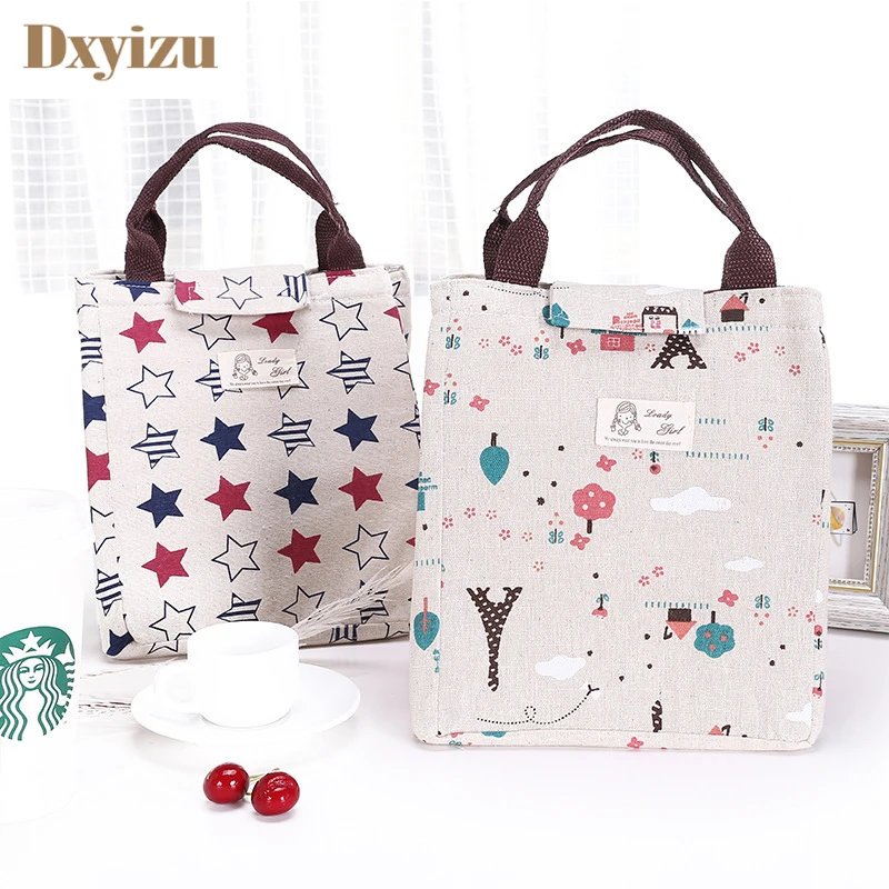 Simple Cotton Canvas Tote lunch bag contain lunch box for women Fashion