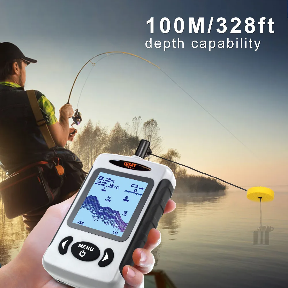 محظوظ FF718D المحمولة صياد السمك المزدوج سونار تردد 200 KHz/83 KHz 100 M كشف المعطي اللغة Fishfinder سونار ل الصيد
