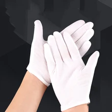 1 пара белые хлопковые перчатки полный палец мужчины женщины официанты/водители/Ювелирные изделия/рабочие варежки Пот перчатки с возможностью впитывания рук протектор