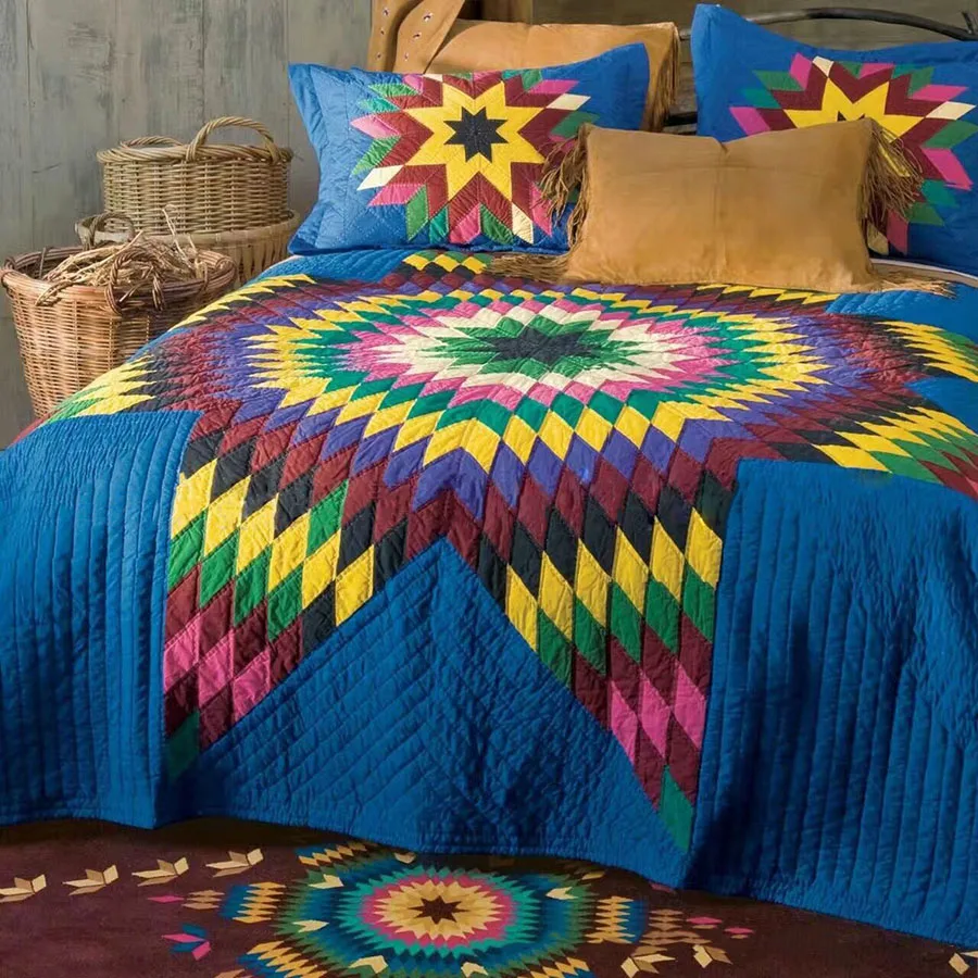 

CHAUSUB Handmade Patchwork Quilt Set 3PCS 100% Cotton Quilted Bedspread American Bed Cover Blanket Quilts King Size Coverlet Set