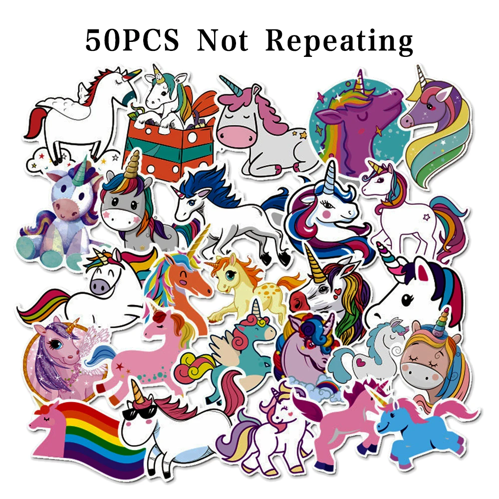 

50PCS Unicorn Cartoon Waterproof Stickers for Children Stickers on A Laptop Moto Car Suitcase Stickers Skateboard Sticker Kids E