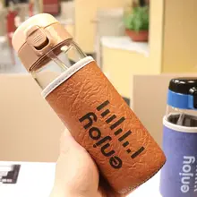 500 мл Женская Мужская простая модная бутылка для воды пищевое стекло бутылка красочная мультяшная чашка с кожаным чехлом и соломенным офисным подарком