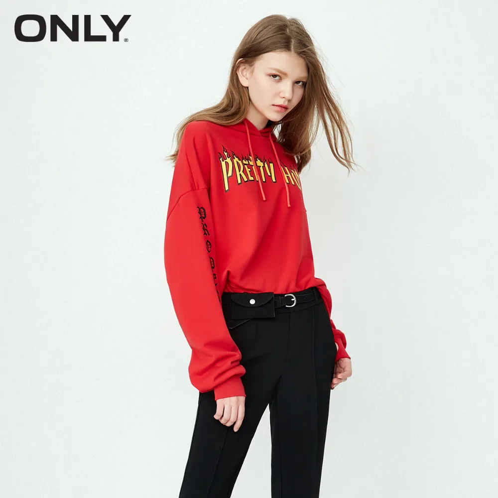 ONLY Women's Loose Fit Printed hooded Hoodie pullover women streetwear |11819S559