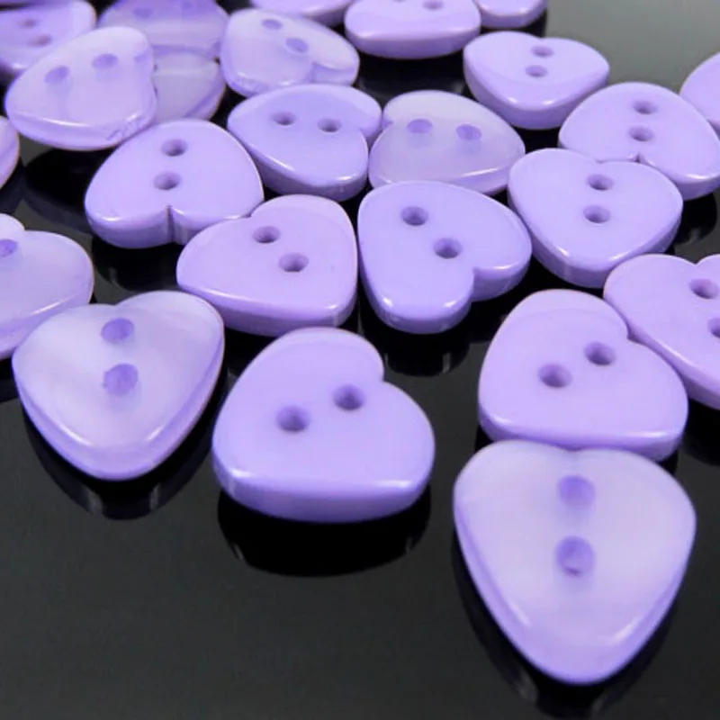 Пуговицы пурпурные с сердечками 1/2 дюйма 50 шт.|buttons clear|resin buttonsheart buttons |