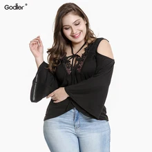 Godier Осенняя женская футболка с круглым вырезом, одноцветная Сексуальная длинная футболка с открытыми плечами, женские футболки, свободные повседневные футболки, большие размеры