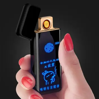 

Fingerprint Touch USB Electronic Lighter Portable Ultra-thin Cigarette Lighter LED Rechargeable Detachable Tungsten Wire Lighter