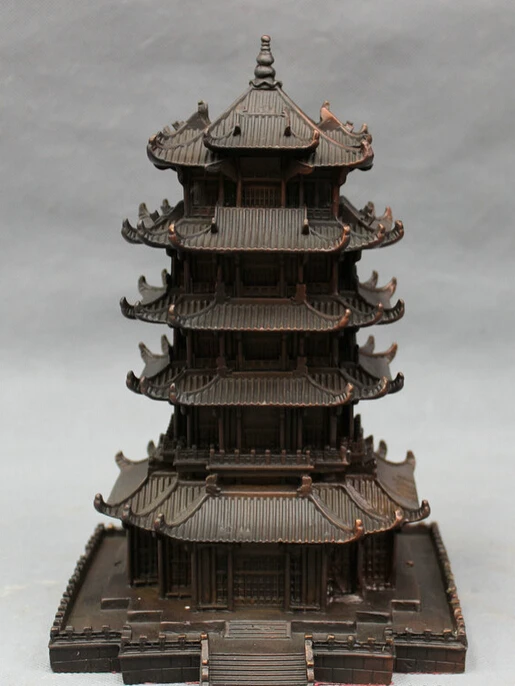 

song voge gem S3452 10" Chinese Pure Bronze Buddhist Temple Statue Prosperity Stupa Pagoda Tower Set