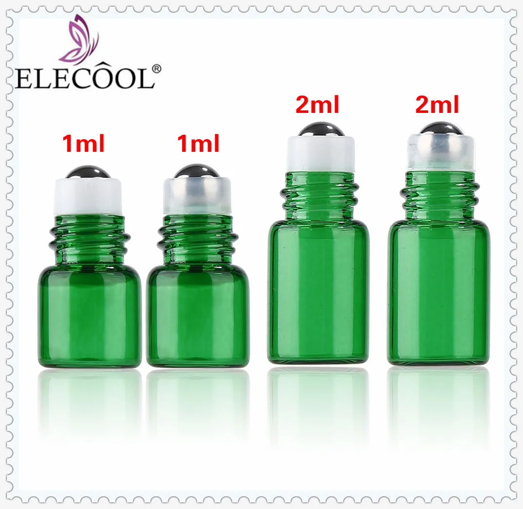 Elecool 1 ملليلتر/2 ملليلتر المحمولة لفة على زجاجة عطر فارغة الضروري النفط الصلب إعادة الملء زجاج الحاويات مع غطاء بلاستيكي