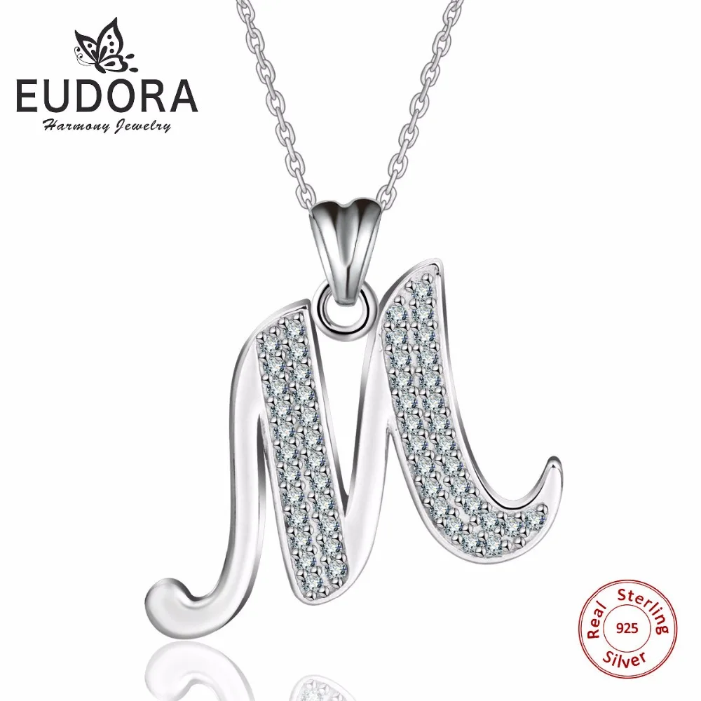 

Eudora 100% Real 925 Sterling Silver Speical Design Crystal Letter M Pendant Necklaces Women Charm Jewelry Christmas GiftCYD077M