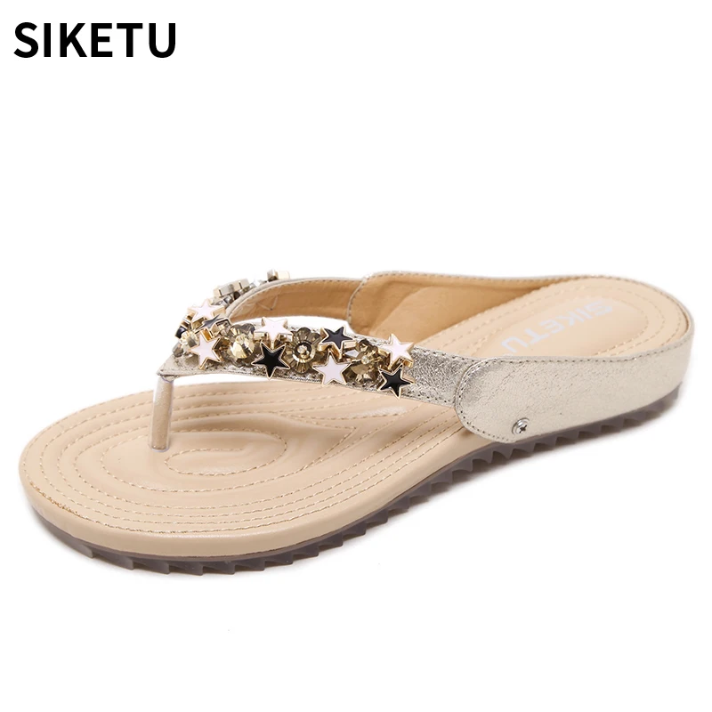 

2018 Women Shoes New Fashion Summer Women Casual Sandals Golden Bling Stars With Lady Leisure Beach Shoes