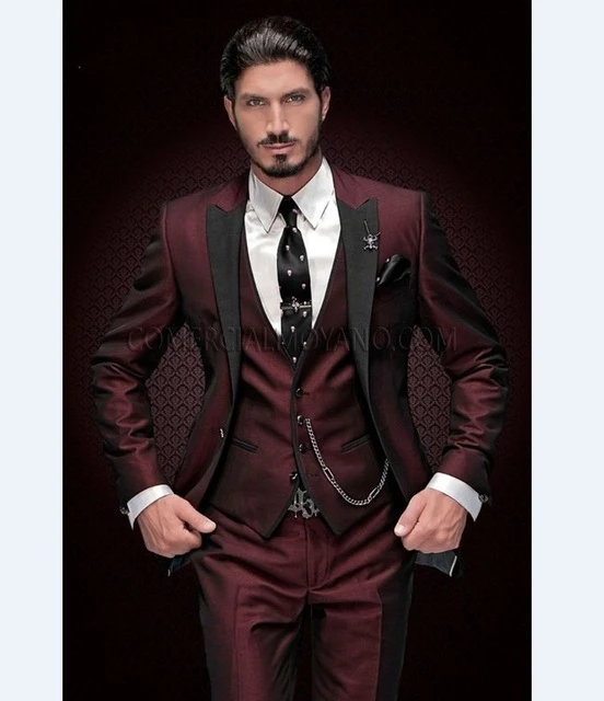 préstamo ratón o rata Horizontal Llegada de un nuevo traje para padrinos de boda negro solapa esmoquin para  novio de color borgoña para hombres chaqueta de padrino para boda (chaqueta  + Pantalones + chaleco + corbata) _ - AliExpress Mobile