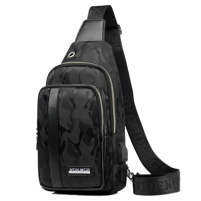 VORMOR многофункциональные модные сумки через плечо для мужчин, зарядка через usb, нагрудный пакет, короткая походная Сумка-мессенджеры, водоотталкивающая сумка на плечо - Цвет: Camouflage black