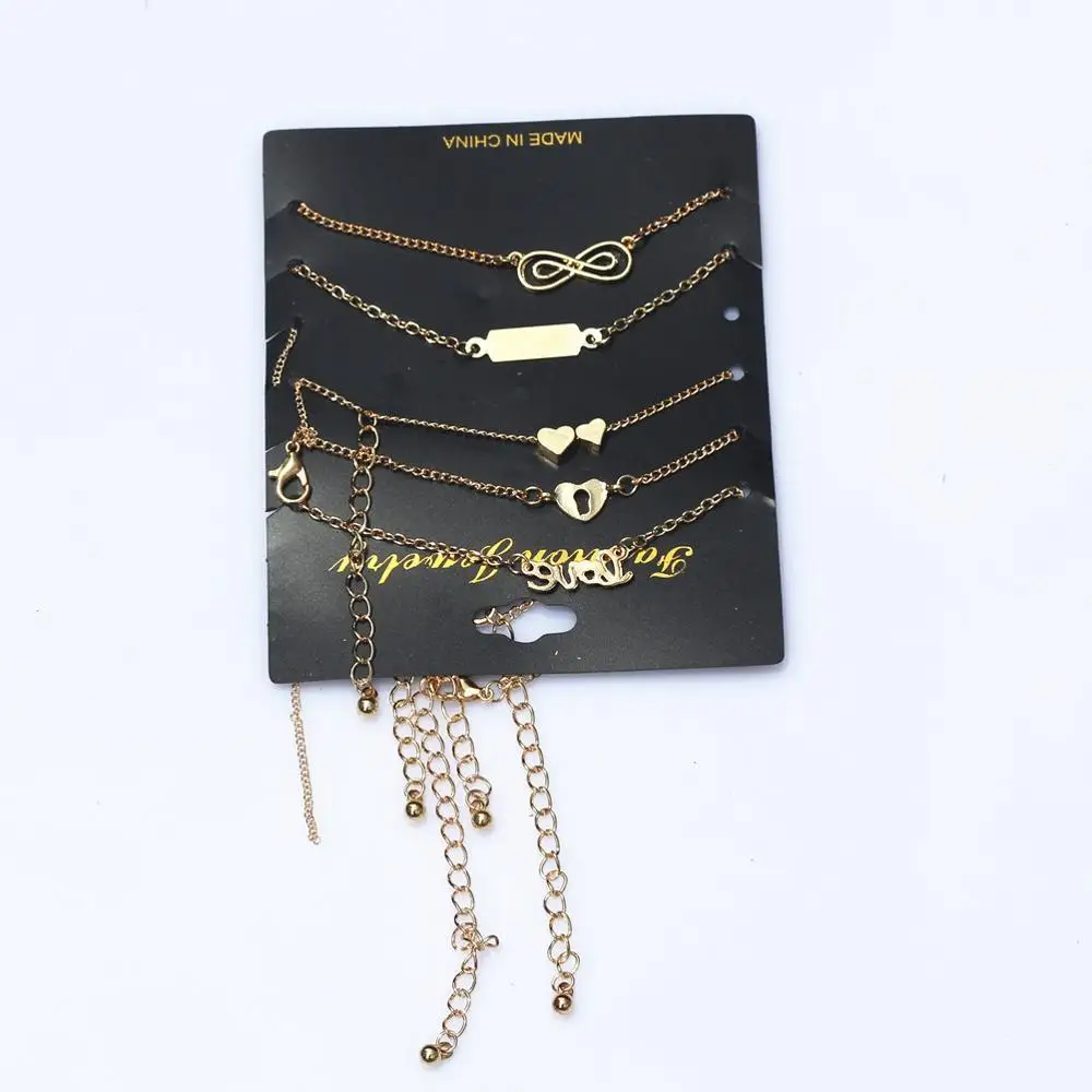M MISM, 6 шт./партия, Boho, длинные ножные браслеты для девочек, металл, несколько, для женщин, Chian, сердце, бант в форме, пляжные аксессуары, ювелирные изделия для ног - Окраска металла: Golden