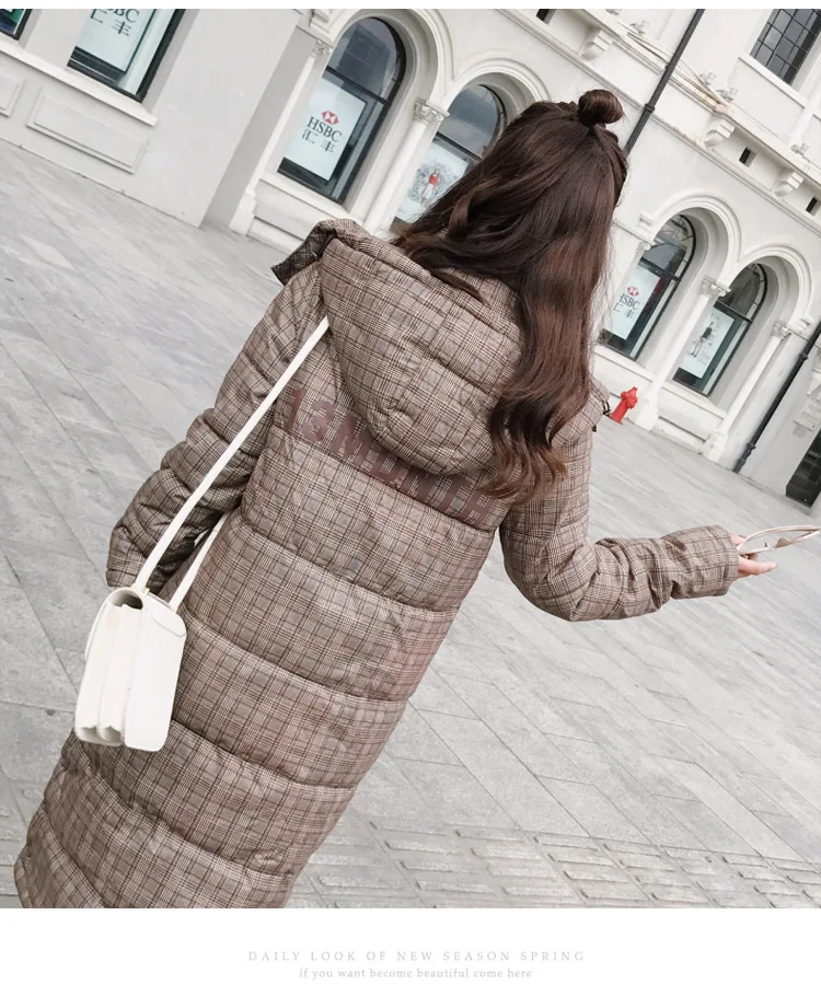 Зимнее Свободное длинное пуховое пальто, куртка, клетчатое плотное теплое Женское пальто, Casaco Feminino Abrigos Mujer Invierno, ватные парки с хлопковой подкладкой