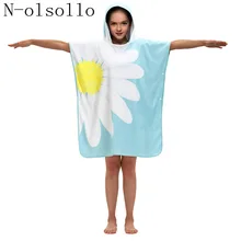 N-olsollo/Новое Модное пончо, пляжные полотенца с 3D цветочным принтом для мальчиков и девочек, банные шали с капюшоном и пуговицами