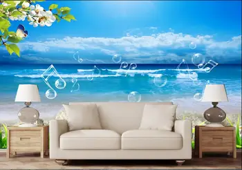 

Custom photo 3d wallpaper Non-woven mural picture blue sky and white clouds Seaview notes painting 3d wall room murals wallpaper