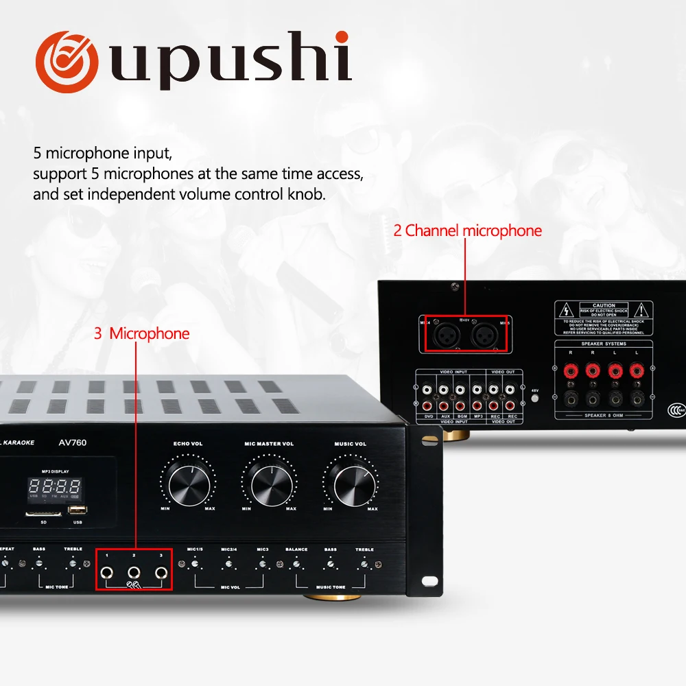 Oupushi Professional Karaoke Power Amplifiers 250W