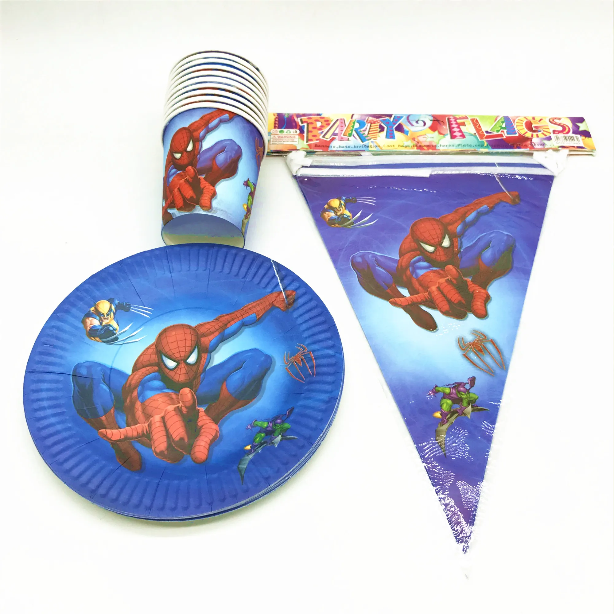 30Pcs/Lot Spiderman Cartoon Theme Disposable Paper Cups Plates Flags Kids Boy Favor Birthday Party Tableware Sets supplies | Дом и сад