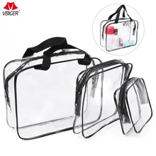 

Vbiger 3 in 1 Clear PVC Cosmetic Bag Waterproof Makeup Bags Clear Toiletry Cases with Zipper Closure and Handle Straps, Set of 3