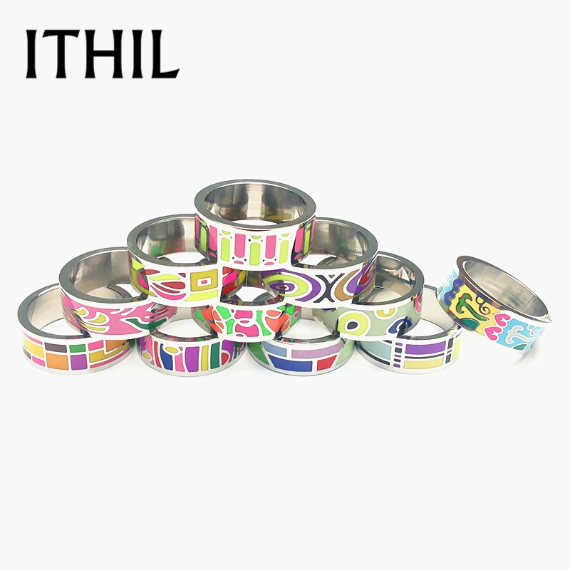 ITHIL New 8mm Width Silver Color Stainless Steel Rings for Women Antique Enamel Men Ring Mens Jewelry Lord Anel Christmas Gifts