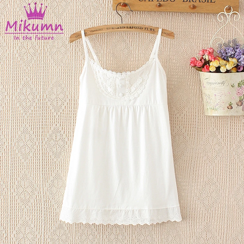 

Mikumn Mori Girl Cotton Crochet Lace Vest Basic Shirt Women Tank Tops Kawaii Lolita Basic Tank Top Tanks Lady Tunic Boho Camis