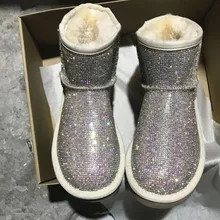 Стразы; зимние ботинки; женская обувь; теплые плюшевые ботильоны; женские зимние ботинки на платформе с мехом; обувь из овечьей кожи; Австралия