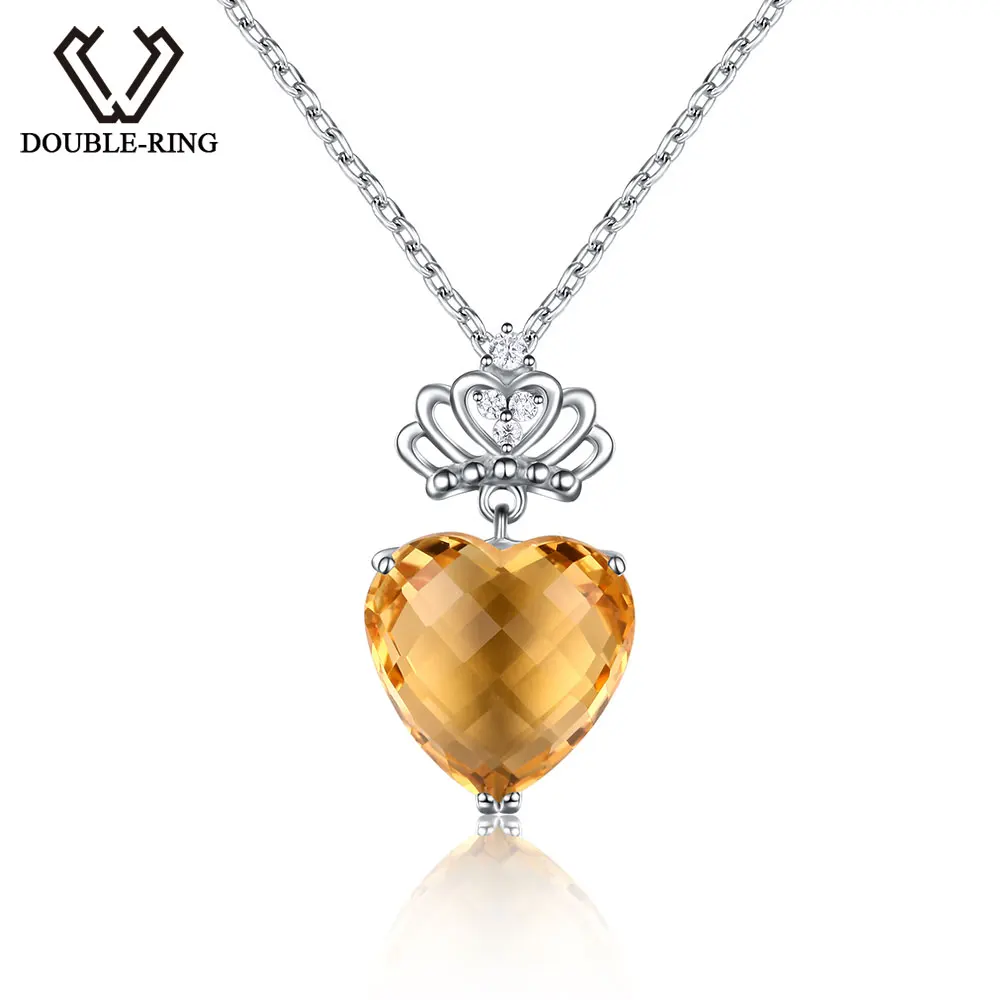 

DOUBLE-R 5.75ct Genuine Natural Citrine Heart Pendant Real Solid 925 Sterling Silver Fine Wedding Jewelry for women