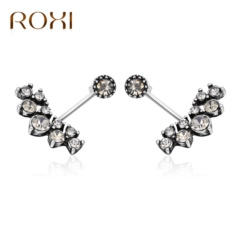 

ROXI ROMAD Brand Silver Oxide Color Crystal Ear Stud Earrings For Women Anti-allergy Earrings Wedding Jewelry Female Party Gift